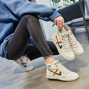 

Timalina Women Casual Shoes Fashion Ladies Sneakers Footware Spring/autumn Hot Sale Split Leather PU High Top Female Lace-up