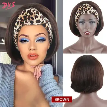 

Deyngs Short Straight Synthetic Bob Wigs For Black Women Drawstring Wrap Wig 2 in 1 Turban Headband Wigs Natural Straight Wigs
