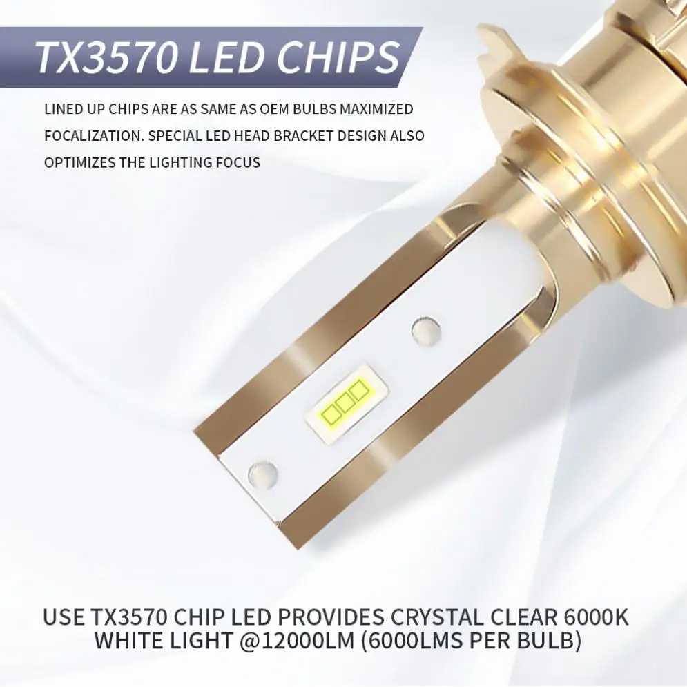 2 шт. H7 12000LM 6000K белый супер яркий TX3570 чип Автомобильные фары лампы IP67 водонепроницаемый для автомобилей/грузовиков/внедорожников/RV