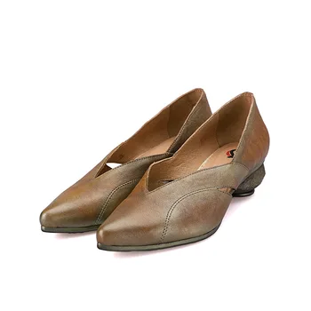 

YourSeason Ladies Retro Genuine Leather Platform Heels Pumps 2020 Spring Autumn Sewing Women Leisure Concise Shoes Pointed Toe