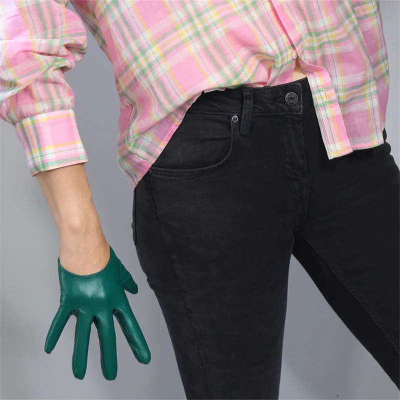 13cm dark green Кожаные перчатки для сенсорного экрана длиной 2" 50 см из имитации кожи ягненка темно-зеленые женские перчатки с длинным рукавом WPU162 - Цвет: 13cm dark green