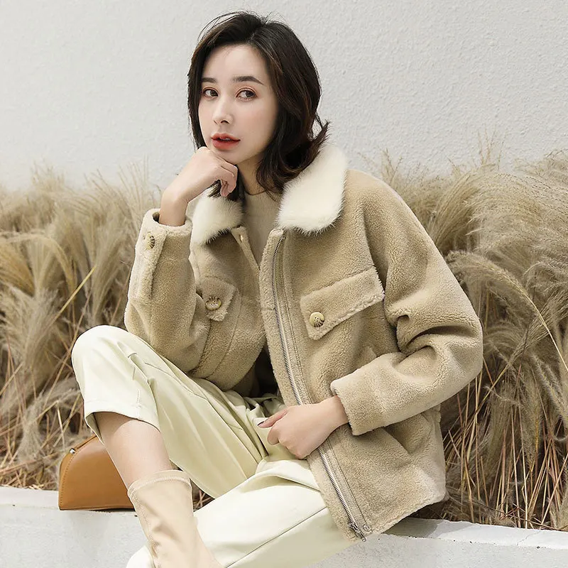 

100% Sheep Shearing Jacket Women Winter Real Fur Coat Female Clothes 2020 Korean Mink Fur Collar Coats Vintage Fur Tops XN8928