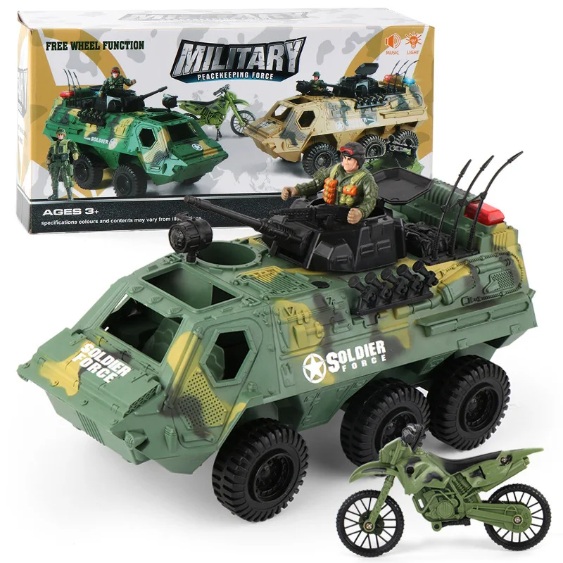 

Group New Style Colorful Box Model Military Inertia Chariot Children Sliding Armoured Car Toy Sets