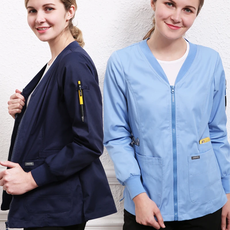scrub-jacket-unisex-workwear-capispalla-infermiera-uniformi-da-lavoro-polsini-lavorati-a-maglia-leggeri-cerniera-tunica-frontale-19jk001