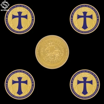 

5PCS Souvenir Coin Purple Holy Cross Crusader Gold Mason Knights Templar Commemorative Color Coins