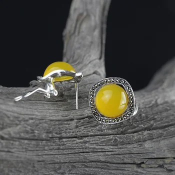 

Character silver S925 pure silver jewelry fashion women's diamond hand inlaid with Topaz pith ear buckle