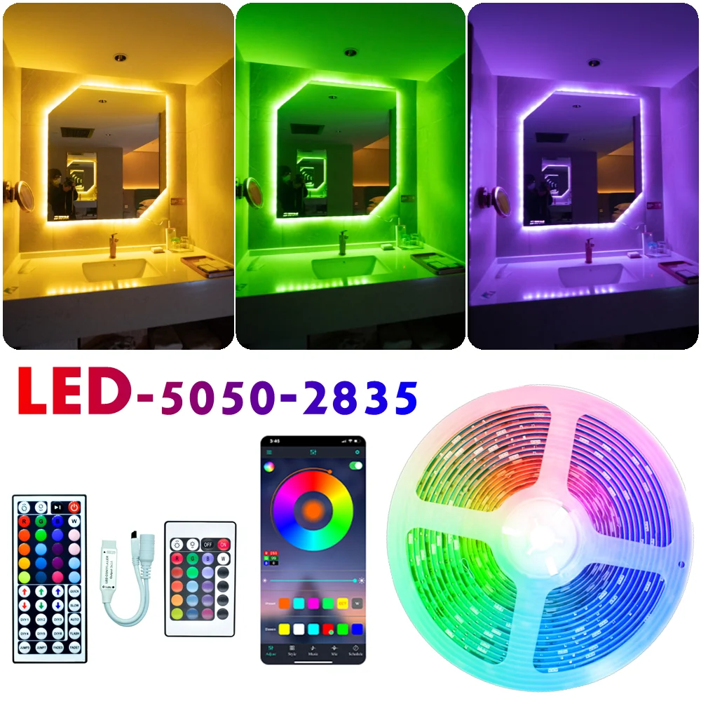 LED luces de tira RGB 5050 Bluetooth 2835 infrarrojos lámpara Flexible cinta con diodo DC 12V 5M 10M 20M colores casa Decoración