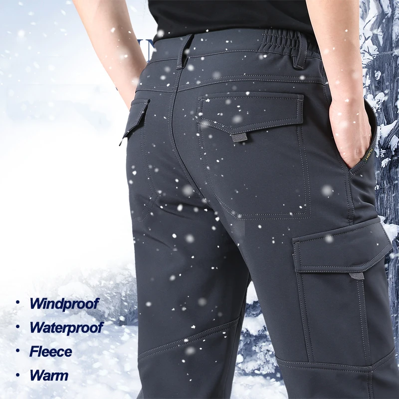 M-4XL Men's Fleece Pants Hiking Pants Men Winter Trekking Fishing Pants, Waterproof Trekking Trousers, Tactical Winter Pants