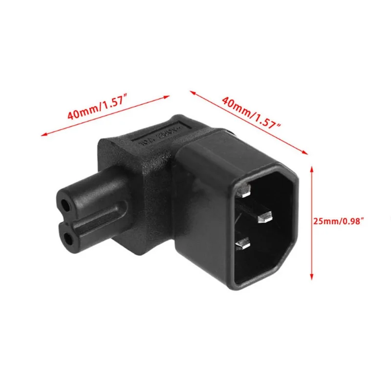 Black IEC320 C14 to Right Angle C7 Plug Adapter IEC 3Pin Male to 2Pin Female Universal Power Adapter Plug Adapter Converter - Color: Black