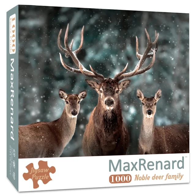 MaxRenard Puzzle 1000 Pieces Adult Puzzle Jigsaw 50*70cm Noble Deer Family Assembling Animal Photos Puzzles Toys for Adults Noble deer family