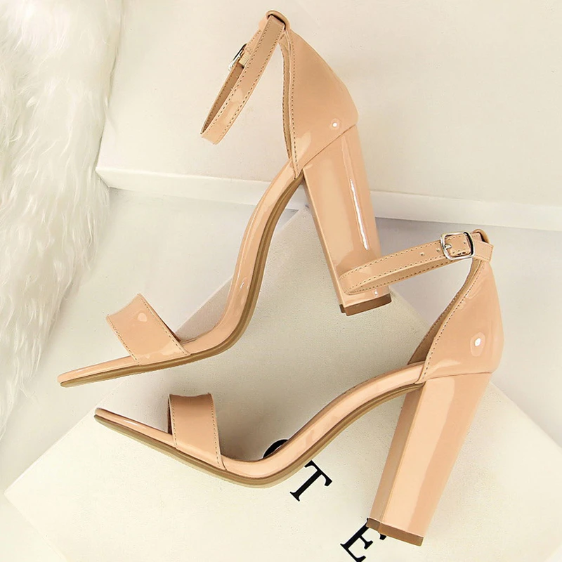 Sandalias de tacón alto de 9,5 cm para mujer, zapatos clásicos de plataforma de bloque, gruesos, color burdeos, Nude, talla grande 34 43, novedad de verano|Sandalias de - AliExpress