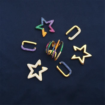 

cheny s925 sterling silver February new colorful star-shaped ear bone clip female with color diamond geometric square earrings