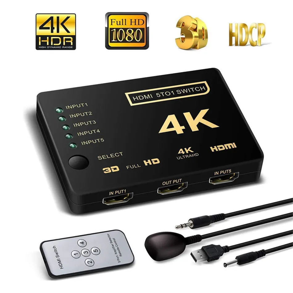  Splitter HDMI Switcher 4K HD Converter 5 In 1 Interruttore Audio Connettore Per Il Digitale HDTV Pe