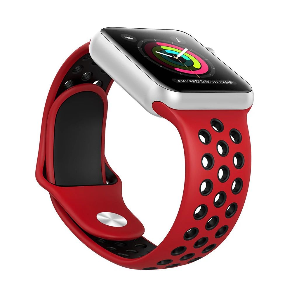 Red Black Мягкий силиконовый сменный Браслет для Apple Watch 42 мм ремешок 44 мм дышащий iwatch серии 5 4 3 2 1 42 мм ремешок для часов 38 мм ремешок - Цвет ремешка: Red Black