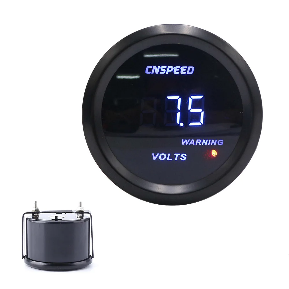 CNSPEED 52 мм 12 В Универсальный Цифровой вольтметр измеритель гоночный черный синий светодиодный светильник автоматический вольтметр Калибр