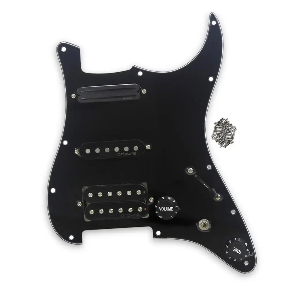 

OriPure Alnico 5 Pickup Prewired Loaded Guitar Pickguard SSH 11 Hole Guitar Accessories Black 3Ply