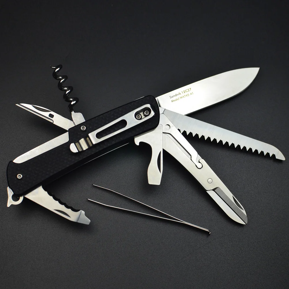 Mack Walker WA742 Pocket Folding Knife   12c17 Blade G10 Handle with Scissors Belt Cutter Glass Breaker