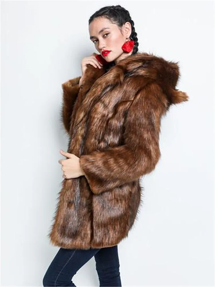 TUHAO Winter Coat Women Faux Fur Coat Vintage Retro Women Hooded Long Sleeve Faux Fur Jacket Casual Female Clothing WM44