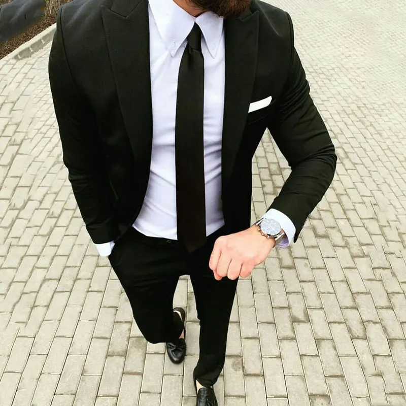 

Peak Design Black Men Suits for Man Business Blazer Pants 2Piece Jacket Trouser Terno Masculino Slim Fit Costume Homme Mariage