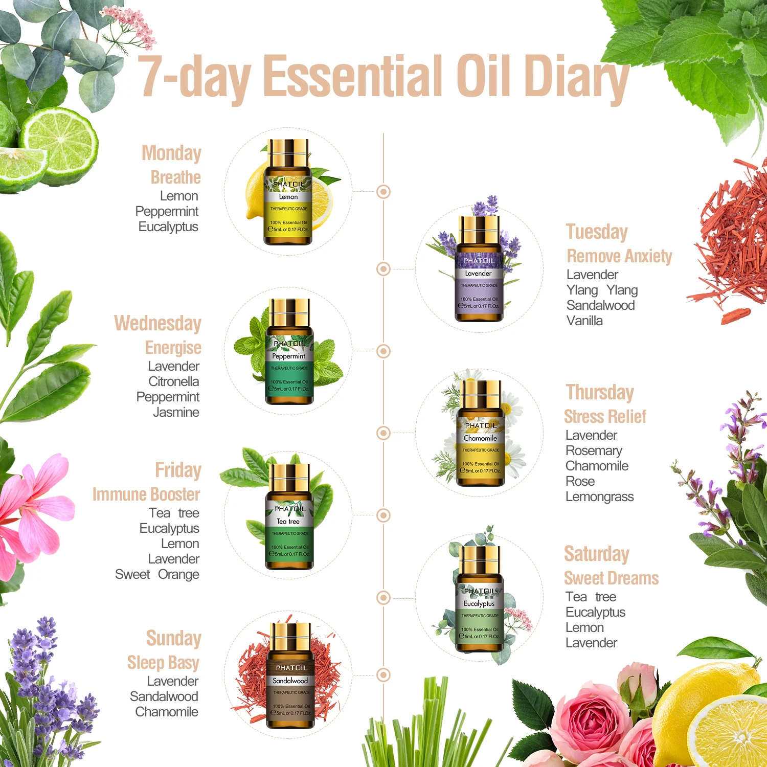 Pure Essential Oils 15pcs Gift Set Natural Plant Aroma Essential Oil Diffuser Eucalyptus Vanilla Mint Geranium Rose Tea Tree Oil-1