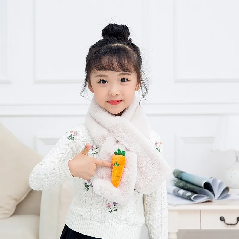Детский шарф для девочек, плюшевый шарф, милый рисунок моркови, воротник, шаль для зимний шарф на шею