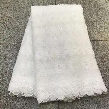 

Latest African Milk Silk Applique Lace Fabric High Quality French Mesh Lace Fabric With Sequins Milk Silk For Nigerian Dress
