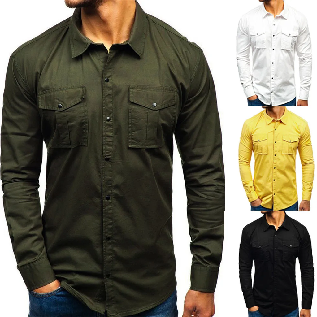 Рубашка camisa masculina мужская рубашка мужские рубашки chemise homme streetwea Мода оснастка мульти-карман с длинными рукавами рубашка Z4