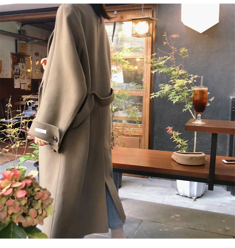 Winter New Korean Women Pure Wool Coat X-Long Handmade Double-Sided Wool Coat with Belt for Women 3 Colors