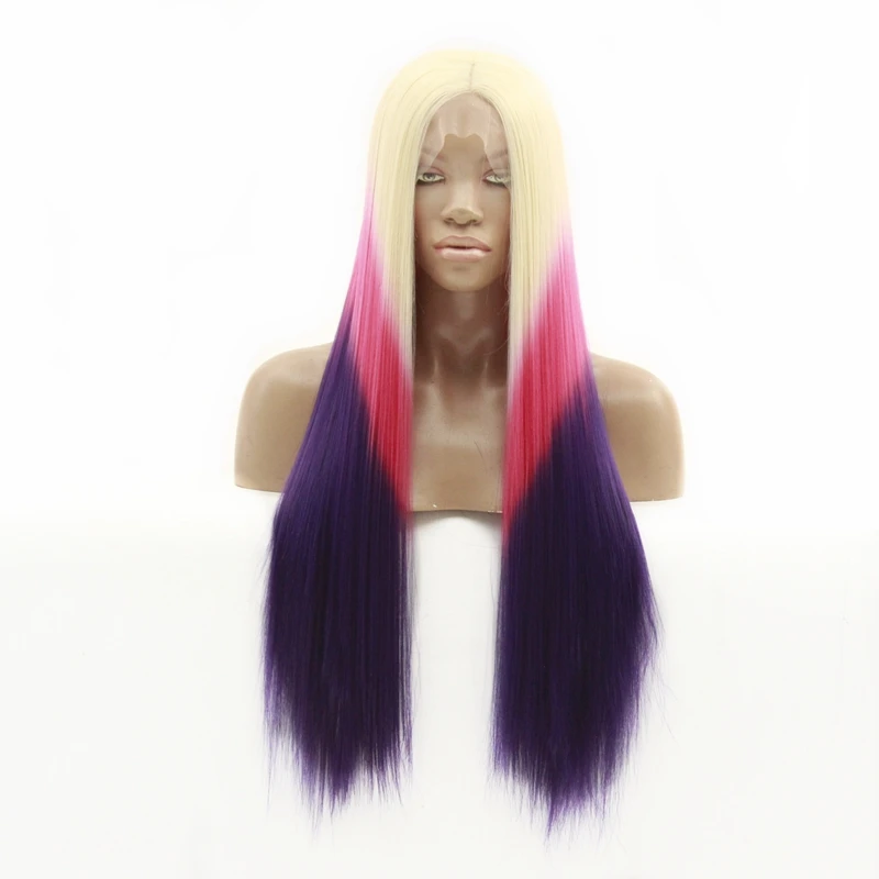 

New Fashion Synthetic Lace Front Wig Three Tones Ombre Style Middle Part Silky Straight Lace Front Wig For Women Cosplay Present