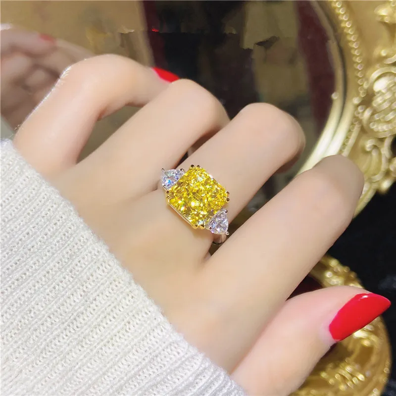 Silver ring CC Fine Jewelry Rings For Women Yellow Cubic Zirconia Luxury Wedding Engagement Ring Silver Color CC1665 wedding rings silver rings
