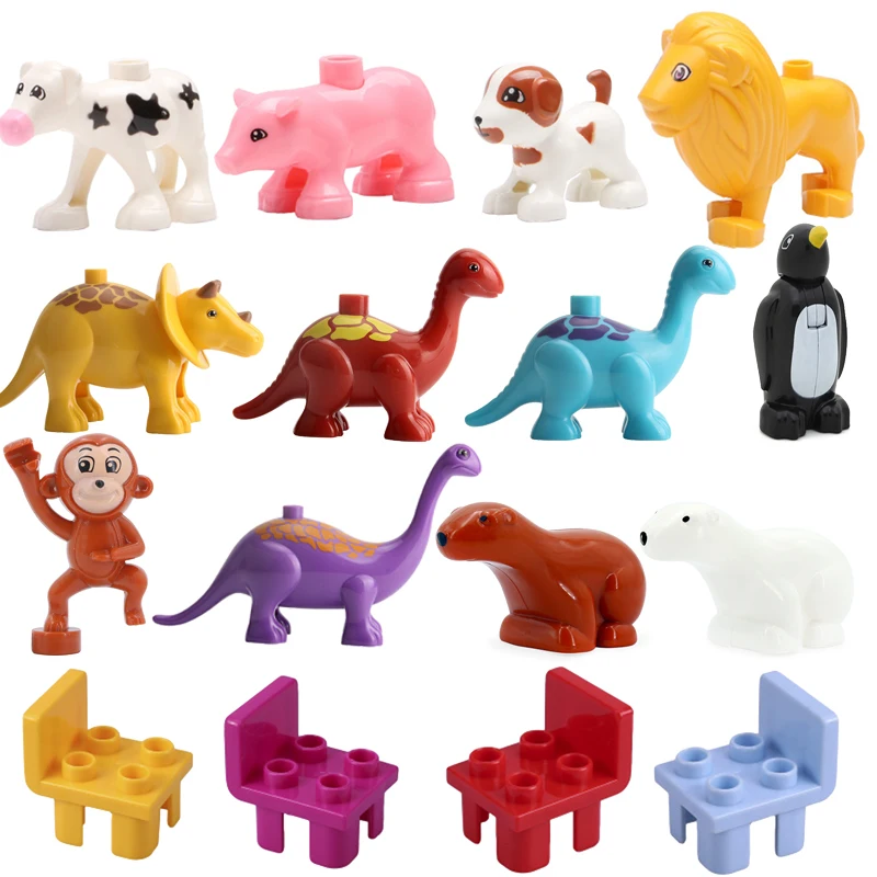 Duplo Животные Динозавр обезьяна банан Пингвин свинка Собака Лев корова стол