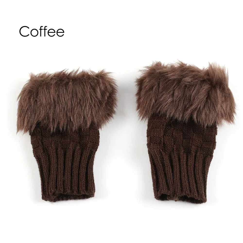 coffee Модные зимние теплые перчатки с искусственным кроличьим мехом, вязанные перчатки-митенки, теплые женские перчатки для девушек - Цвет: coffee