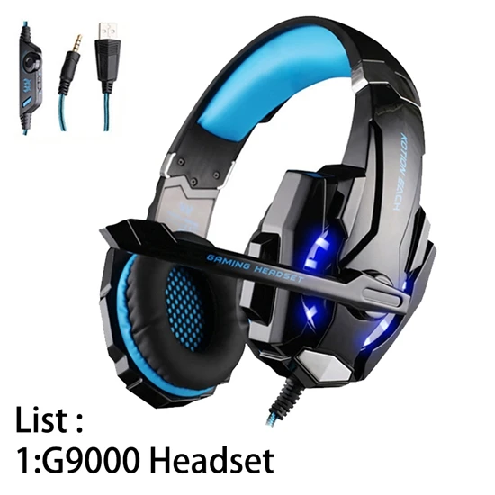 KOTION EACH G2000 G9000 игровые лучшие наушники с глубокими басами, стереогарнитура для ПК, для компьютерных игр, наушники с микрофоном, светодиодный свет - Цвет: G9000 BLUE