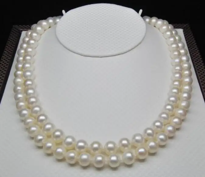 Jewelry Pearl Necklace noble women gift 32INCH GOLD CLASP HHUGE Double strand 8.5-9MM AAA quality pearl necklace Free Shipping | Украшения