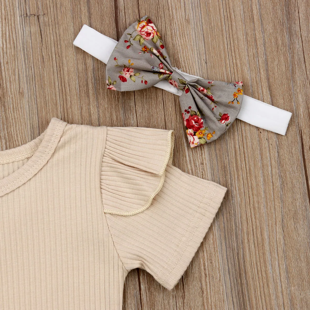 Newborn Infant Baby Girl Clothes Short Sleeve Blank Soild Romper Tops+ Floral Shorts Clothes Outfit Jumpsuit Clothes
