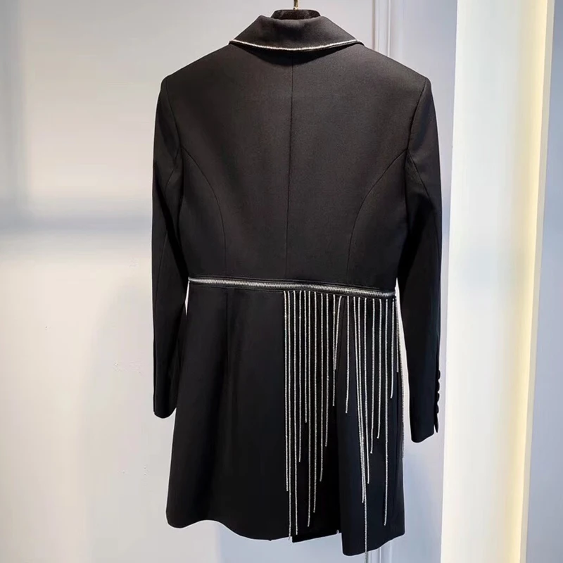 Women Black Jacket Autumn Office Detachable Zipper Slim Jacket Coat Women Tassel Jacket