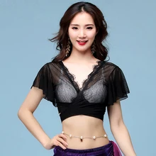 Черные топы для танца живота с рукавами-листьями Болливуд костюм для танца живота цыганские Короткие топы сексуальные кружевные топы карнавальный костюм BL2320