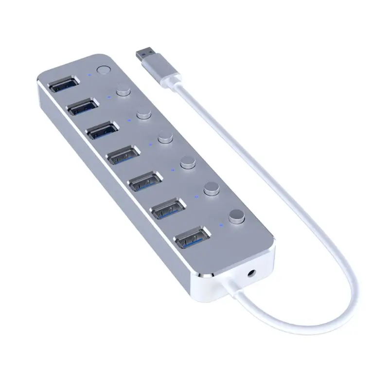 Алюминиевый USB 3,0 концентратор 7 портов USB удлинитель разветвитель с индивидуальным переключателем вкл/выкл 83XB