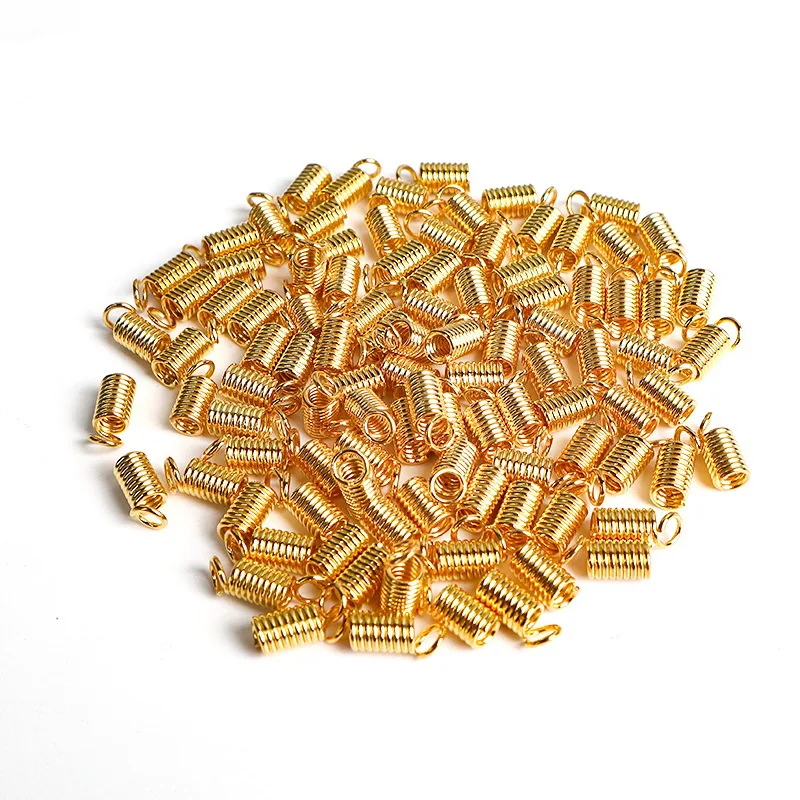 100pcs 4mm Metal Spring Crimp Fastener Clasps Spiral Crimp Buckle for Jewelry Bracelet Connector DIY Necklace Coil Cord End Caps 100pcs 4mm Metal Spring Crimp Fastener Clasps Spiral Crimp Buckle for Jewelry Bracelet Connector DIY Necklace Coil Cord End Caps