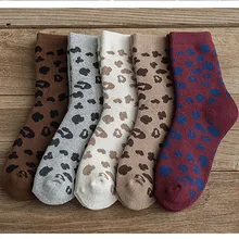 

1pair Spotted Leopard Printed Woman Socks Cotton Terry Tube Thickened Warm Socks Cotton Korean Japanese Style Female Long Sox
