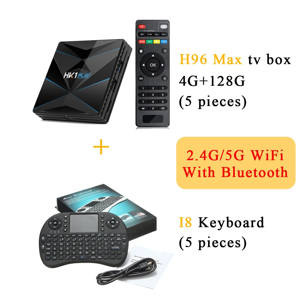 10 шт./лот DHL бесплатно(5 шт.) Android 9,0 Smart tv Box HK1PLAY 2G/4G 16G/32G/64G/128G и(5 шт.) i8 Клавиатура - Цвет: 4G 128G Dual WiFi BT