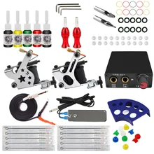 5 цветов, 2 катушки, пистолеты, черные пигментные наборы, тату-машинка, набор, мощная татуировка, для начинающих, захваты, наборы, набор-тату-комплект