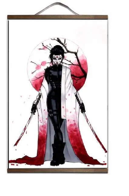 Japan Woman Warrior Art Print canvas Poster Canvas Scroll Painting with wood | Дом и сад
