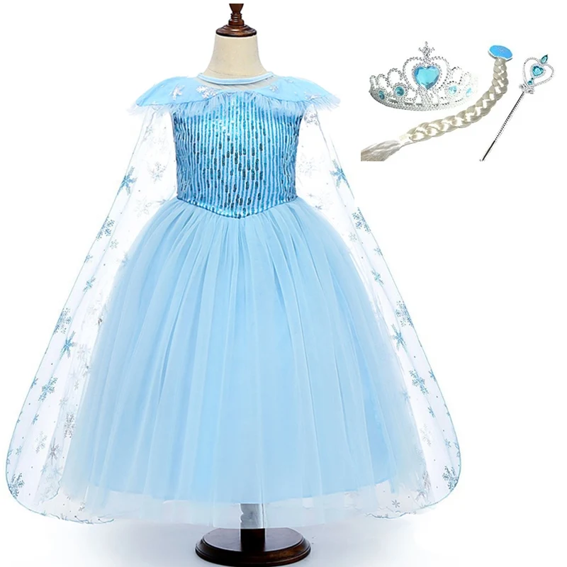 Элегантное платье принцессы для девочек; платье Эльзы с накидкой и блестками; вечерние платья Elza для маленьких девочек; карнавальный костюм на Хэллоуин