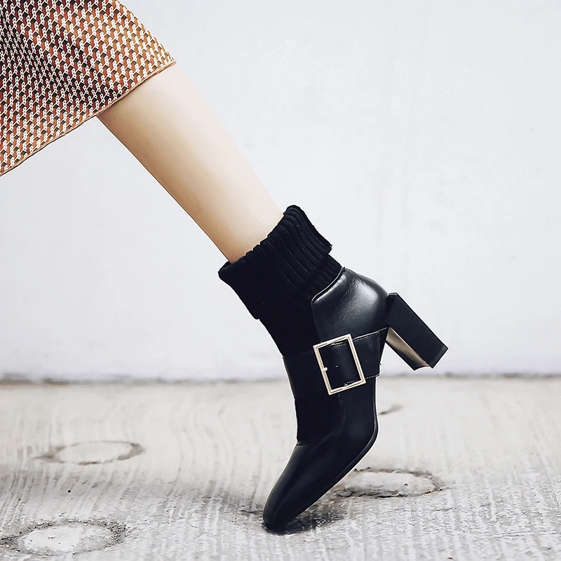 Boots Women Genuine Leather Mid-calf Boots Fashion High Heels Autumn Winter Party Prom Shoes Woman Office