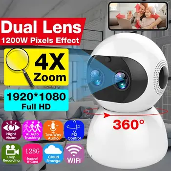 

1080p PTZ 8X Zoom Wifi IP Camera Dual Lens 12MP AI Smart Network Wireless Camera Auto Tracking Two Way Audio Home CCTV Monitor
