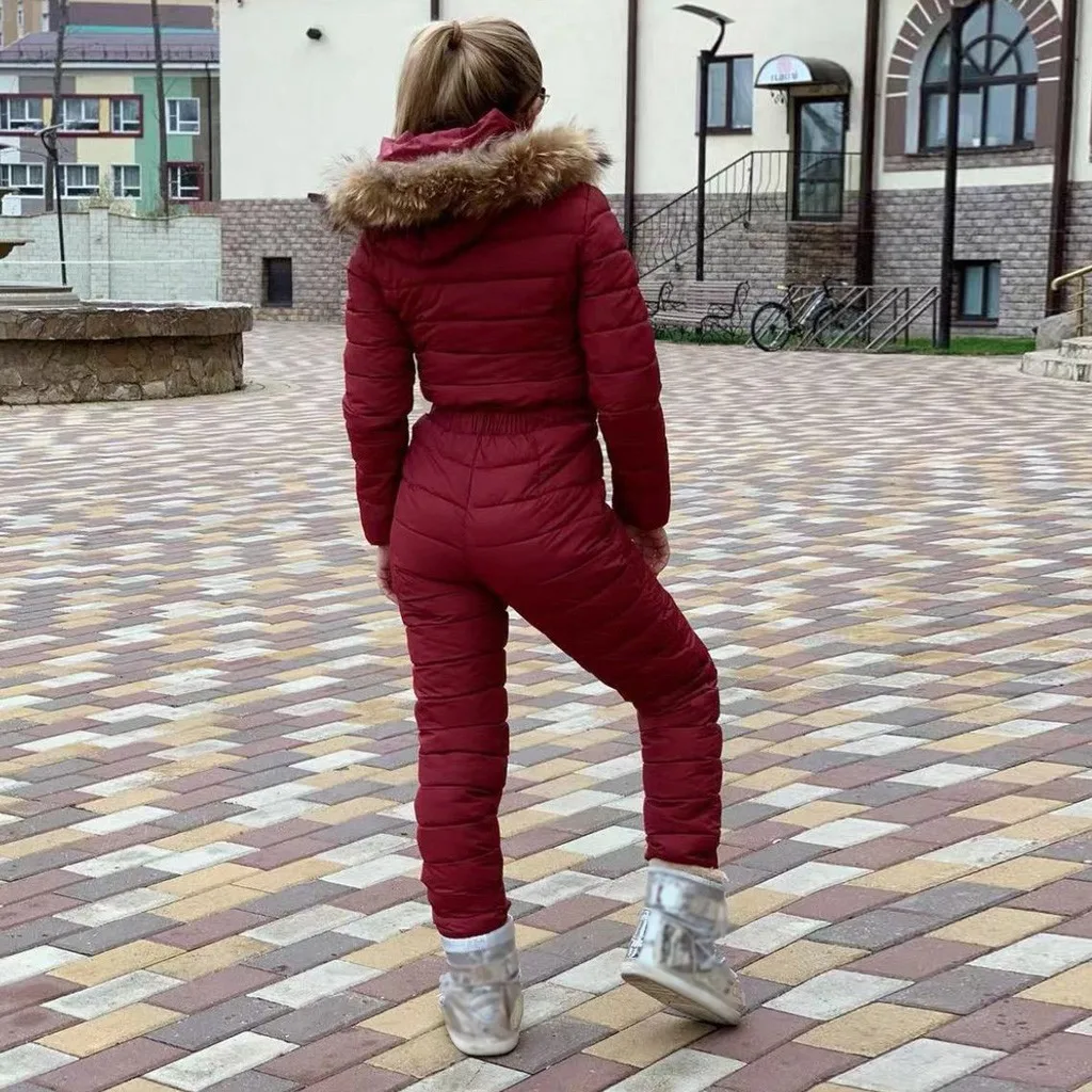 Женский лыжный костюм s с капюшоном, однотонный комбинезон, элегантный теплый лыжный костюм на молнии, комбинезон, женский комбинезон, Manteau Femme Hiver