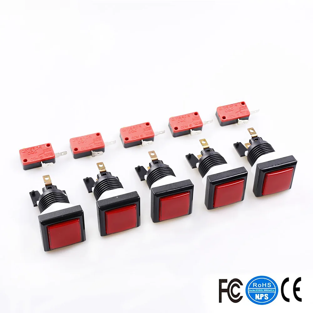 10 шт./лот 33 мм квадратная подсветка аркадная кнопка с 5 В светодиодными лампами