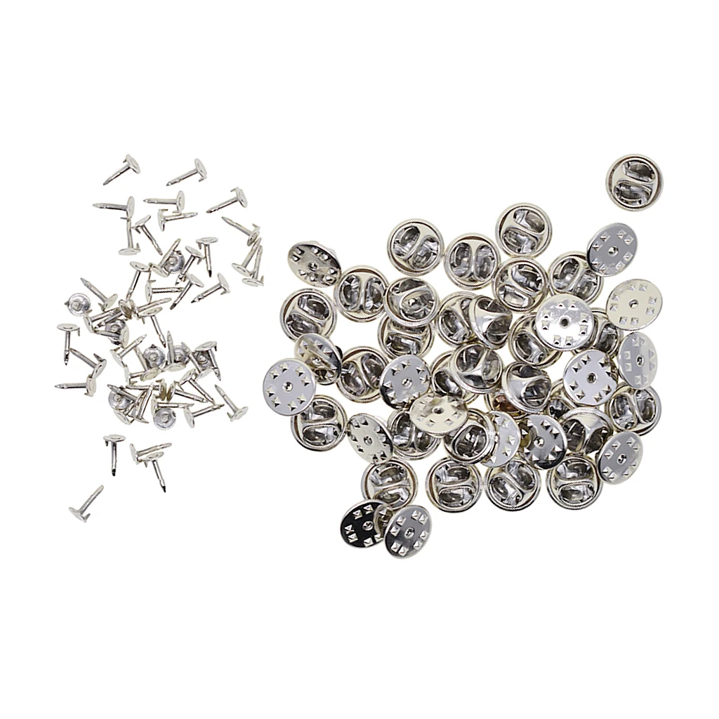 50 Sets Badge Hat Pin Metal Tie Back Lapel Butterfly Clasp Fastener Findings