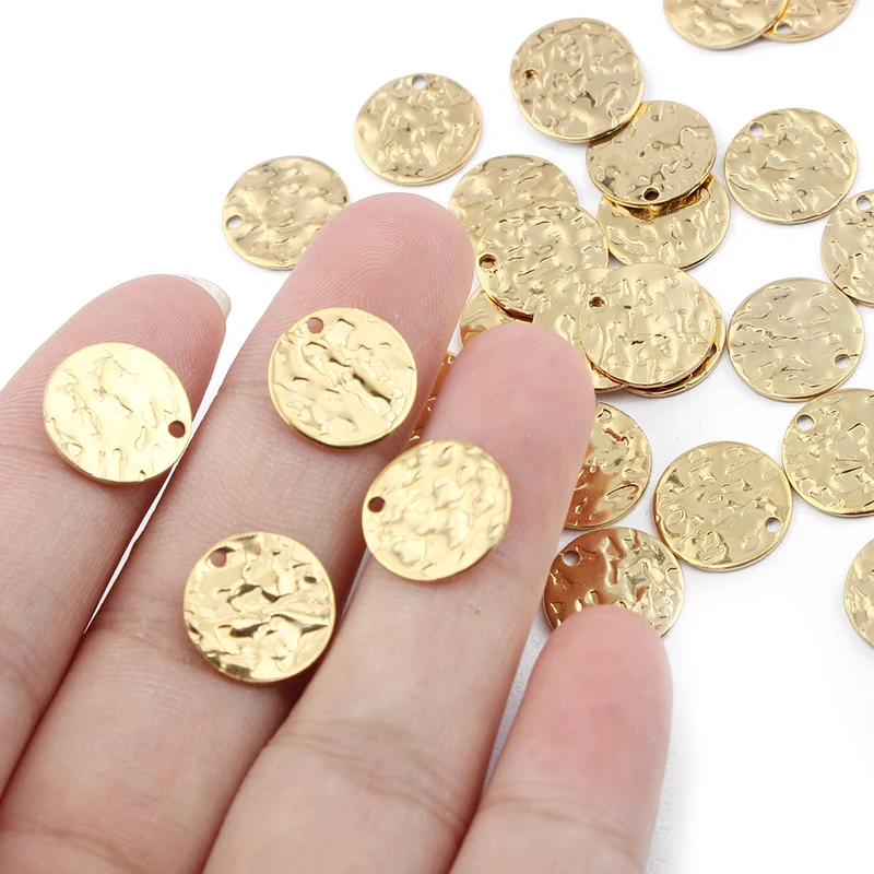 10pcs Stainless Steel Round Hammered Charms